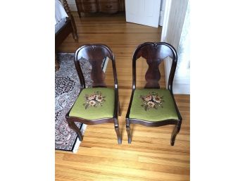 Pair Of Green Needlepoint Accent Chairs - UHW
