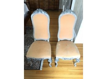Pair Of Peach Velvet Accent Chairs - UHW