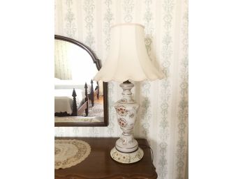 Hand Painted Table Lamp, White With Pink Flowers, WORKS - UBR