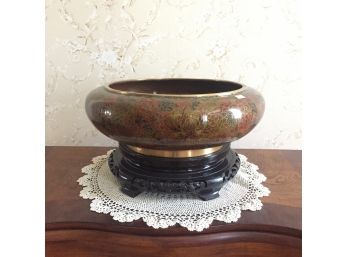 Chinese Jingfa Enamel & Brass Cloisonne Bowl With Pedestal - HW