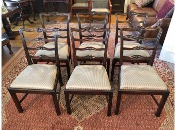 Set Of 6 Chippendale Style Mahogany Ribbon Back Side Chairs - D