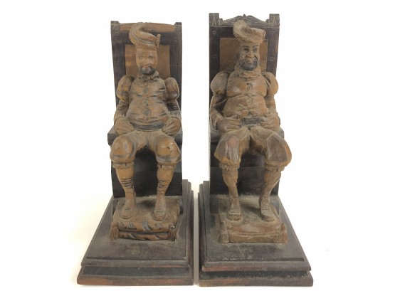 Hand Carved Wood Bookends, Spaniards - #RR2