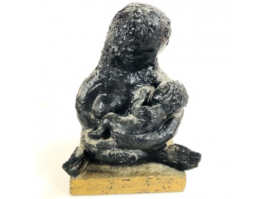Signed Frank 'WYSO' Wysochansky Outsider Folk Art Coal Sculpture, MOTHER & CHILD - #BS