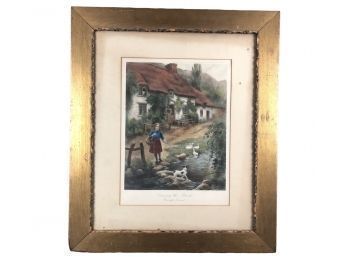 Framed Print By H.S. Percy CROSSING THE BROOK BOSSINGTON SOMERSET, Copyright 1901  - #AR1