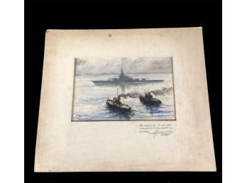 U.S. Navy WWII Watercolor Painting, Signed Ortega, 1945 - #S8-5