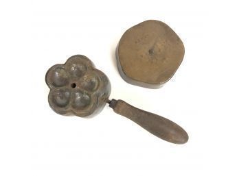 Antique Bronze & Wood Handle Millinery Silk Flower Mold Press - #B1