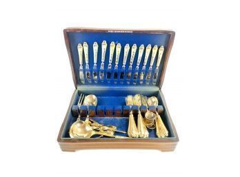 Gold Plated 50-Piece Flatware Set, Made In Italy - Includes Anti-Tarnish Box - #S1-2