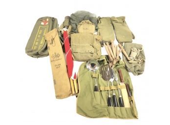 WWII U.S. Army Flag Kit, Pick & Shovel, Wood Tent Stakes, Kitchen Utensil Set & More - #S2-1