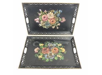 Vintage Hand Painted Toleware Trays By Nashco Products, Artist Signed - #S2-3