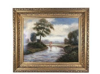 Signed L. Stephano Gilt Framed Oil On Canvas Painting, English Fox Hunt Scene, Listed Artist - #AR1