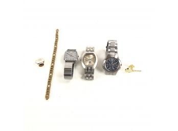 Collection Of Men's Wristwatches, Bracelet, Ring & Tie Pin - #B-1