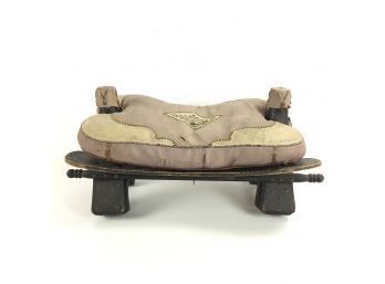 Antique Leather Camel Saddle Footstool - #LR2