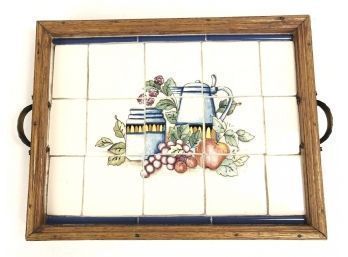 Vintage Ceramic Tile & Wood Country Breakfast Serving Tray - #S7-2