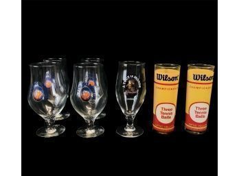 Set Of 5 Unibroue Beer Glasses & Set Of 3 Wilson Tennis Glasses - #S10-2