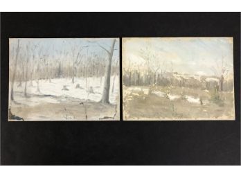 Pair Of Oil On Board Winter Landscape Paintings, Unsigned - #S3-2