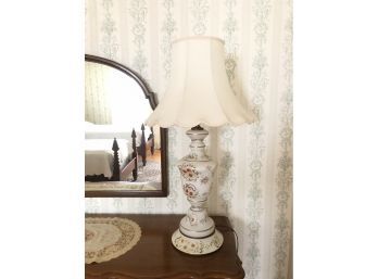 Hand Painted Table Lamp, White With Pink Flowers, WORKS - #RR2