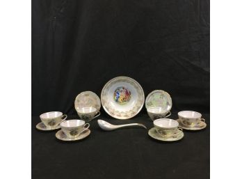 German Kahla Porcelain Teacups & Saucers, MZ Altrolau Porcelain Soup Bowl & Ladle - #S4-3