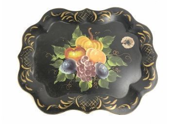 Vintage Hand Painted Scalloped Edge Toleware Tray - #S9-4