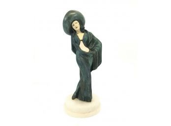 Cast Iron Female Figurine With Marble Base, Hand Painted - Made In Italy - #S11