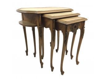 Vintage Carved Wood Nesting Table Set - #RR1