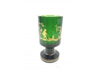 Hand Painted Green Biedermeier Glass Goblet - #S12 (Orange)