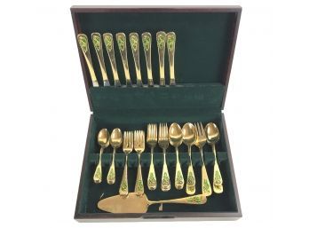 Gold Plated Stainless Steel Silverware Set, Made In Japan With Anti-tarnish Case - #S1-3