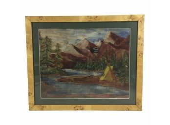Native American Landscape Painting With Burl Wood Frame - #AR2
