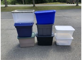 Collection Of Plastic Storage Totes With Lids - #RR1