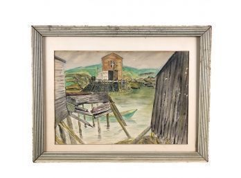 Signed Otto H. Romberg Boat Harbor Watercolor Painting - #S1-2