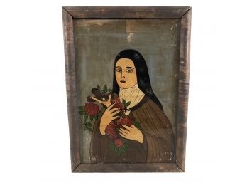 Antique Reverse Painting On Glass - #S8-3 (Pink)