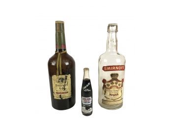 Collection Of Bottles - Coca Cola Super Bowl XVIII, Seagrams & Smirnoff - #LR2