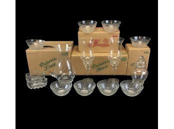 Princess House Etched Crystal Hurricane Candle Holders, Pitcher, Candy Jar & Bowls - #S9-2