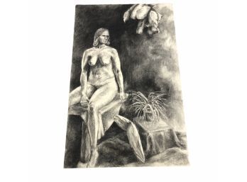 Mid-Century Female Nude Study Pencil & Charcoal Drawing - #RR2