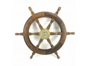 Vintage 24' Wood & Brass Sailboat Ship Steering Wheel - #S13