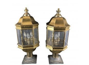 Pair Of Electrified Outdoor Post Lamps - #RR2