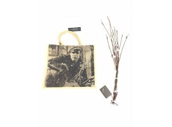 Christie's Andy Warhol, Marlon 1966 Tote Bag & Lighted Faux Pussy Willows - #S5-4