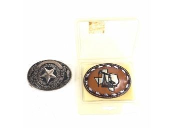 Belt Buckles: The State Of Texas & Genuine Leather Buckle By Texas Western Mfg. Co. - #A-3