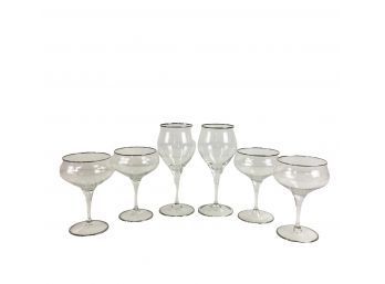 Vintage Silver Rimmed Champagne Coupe & Wine Glasses - #S12