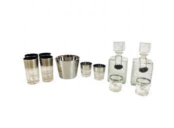 Mid-Century Ombre Silver Tumblers, Ice Bucket & Decanters - #S5-3