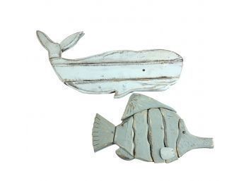 Carved Wood Whale & Fish Wall Decor - #S2-2