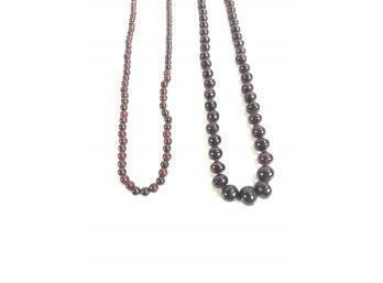 Pair Of Beaded Garnet Necklaces, One With 14K Gold Clasp - #A-3 (212-327)