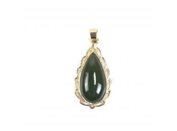 Jade Teardrop Pendant, Sterling Silver With Gold Wash - #B-3
