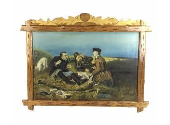 HUNTERS AT REST Oil On Canvas With Carved Wood Frame - #AR2