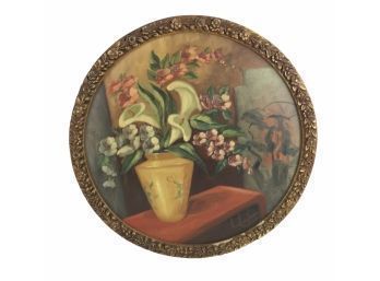 A. LE JONG Still Life Painting, Round Frame, Circa 1930s, Signed - #W1