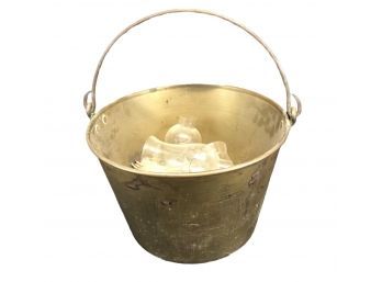 Vintage Brass Bucket & Etched Hurricane Lamp Shades - #S1-1 (343)