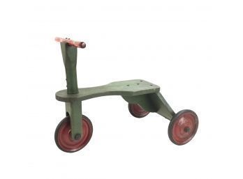 Vintage Wood Push Toy Tricycle With Metal & Rubber Wheels - #S1-1