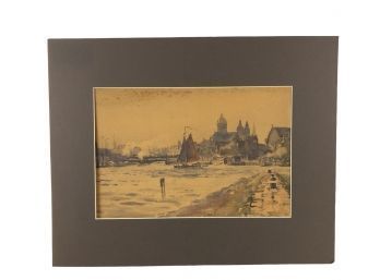 AMSTERDAM Watercolor Painting, Signed F.E. Horne - #S8-4 (354-16)