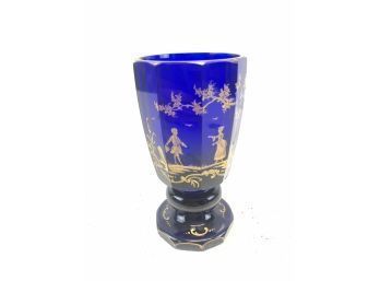 Antique Cobalt Blue Biedermeier Glass Goblet - #S11 (Orange)