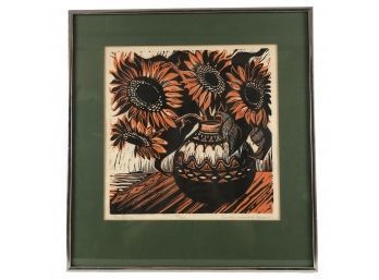 SUN FLOWERS Woodcut Print, Signed Christina Holowchak-Debarry #29/100 - #AR1 (374-4)