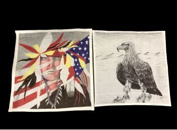 Native American & Eagle Paintings On Linen, Signed E. Jose 2019 - #S9-3